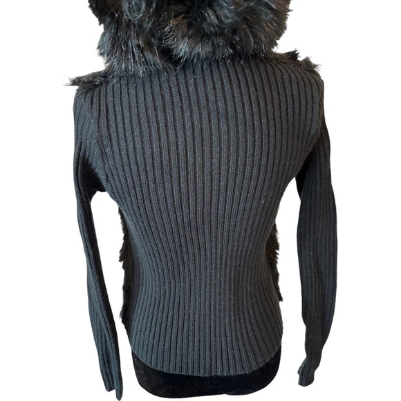 Roberto Cavalli Vintage Black Faux Fur Hooded Sweater Jacket Small - Picture 10 of 16